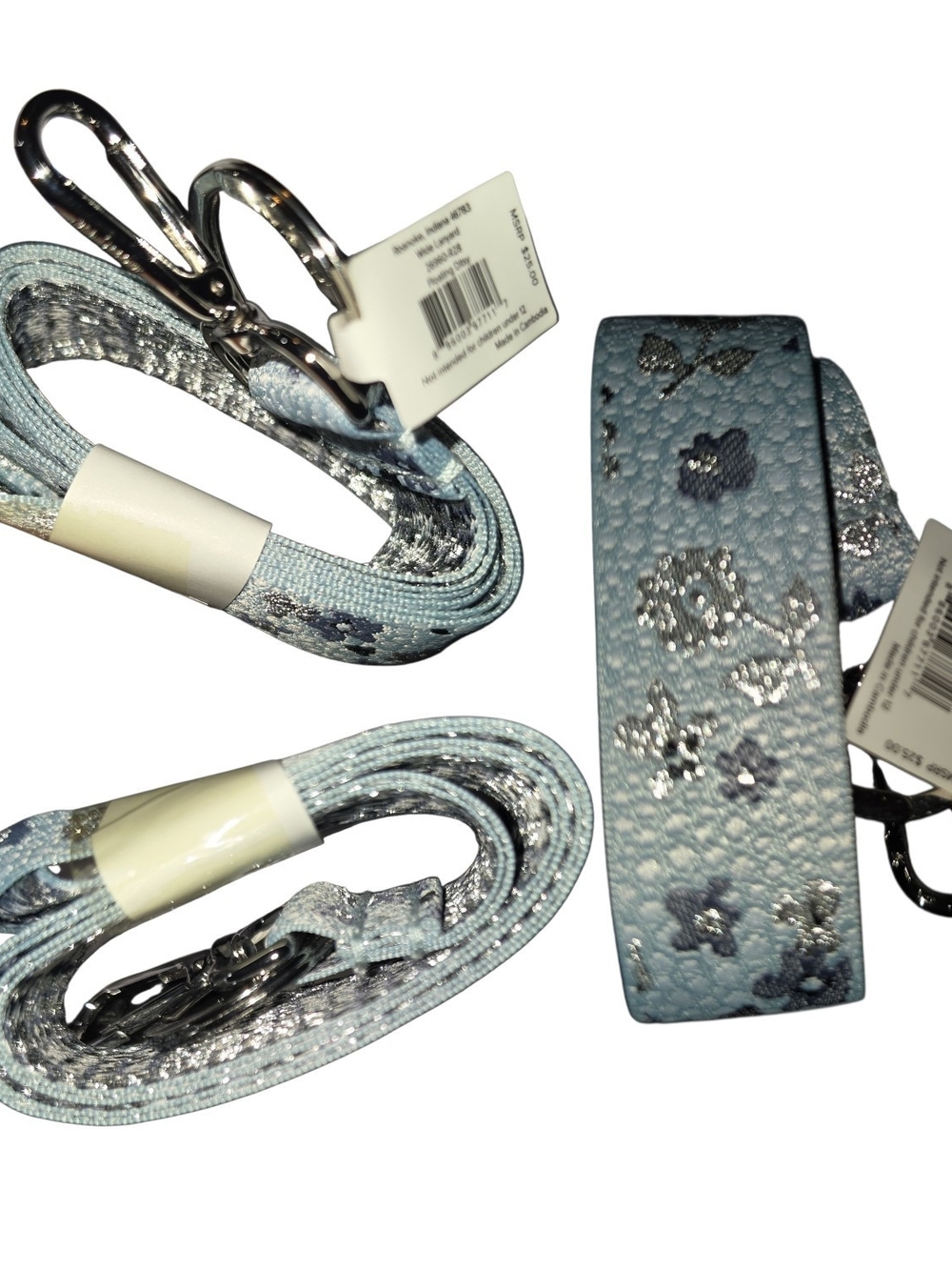 Vera Bradley Light Blue Floral Lanyard with Silver Accents NWT